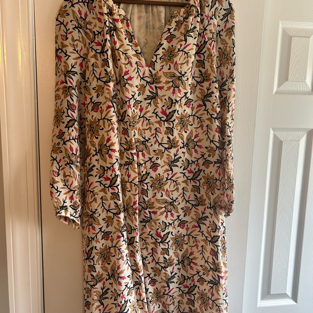 Tory Burch Cream and Red Sundress with Long Bishop Sleeves